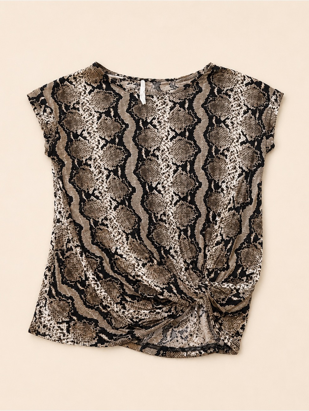 Reborn Snake-Print Twist Tee - Brown & Black